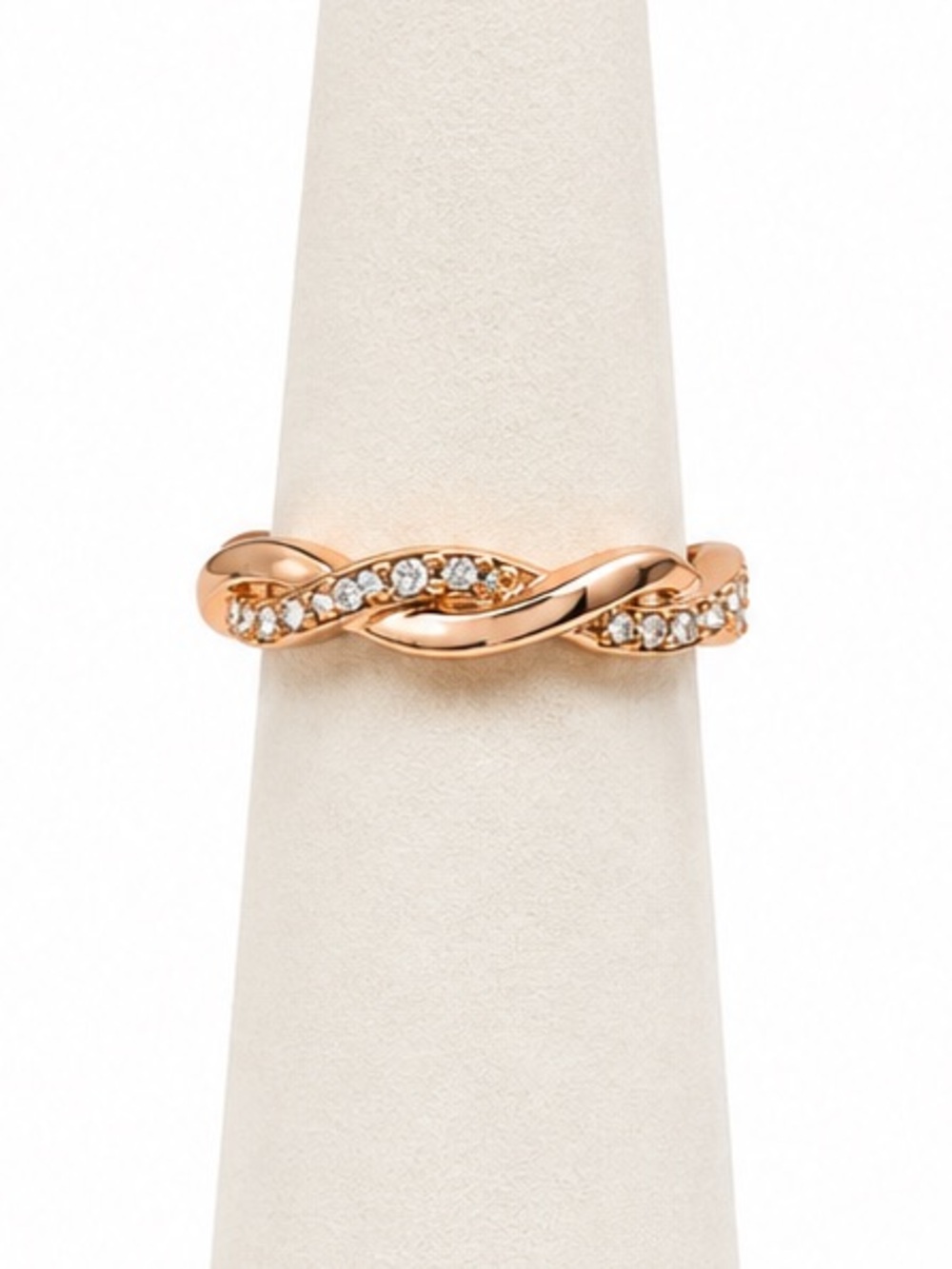 Rose gold and crystal twist ring size 5.5